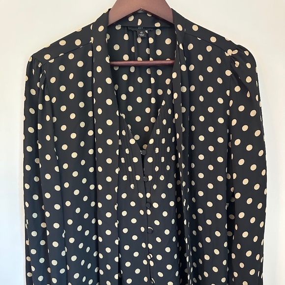 J.Crew 365 Black & Tan Polka Dot Front Tie Blouse - Picture 1 of 5